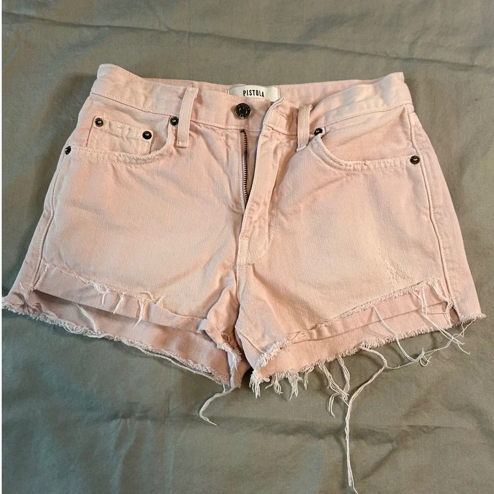 Pistola Pink High Rise Distressed Denim Cutoff Shorts Size 24 made in USA
